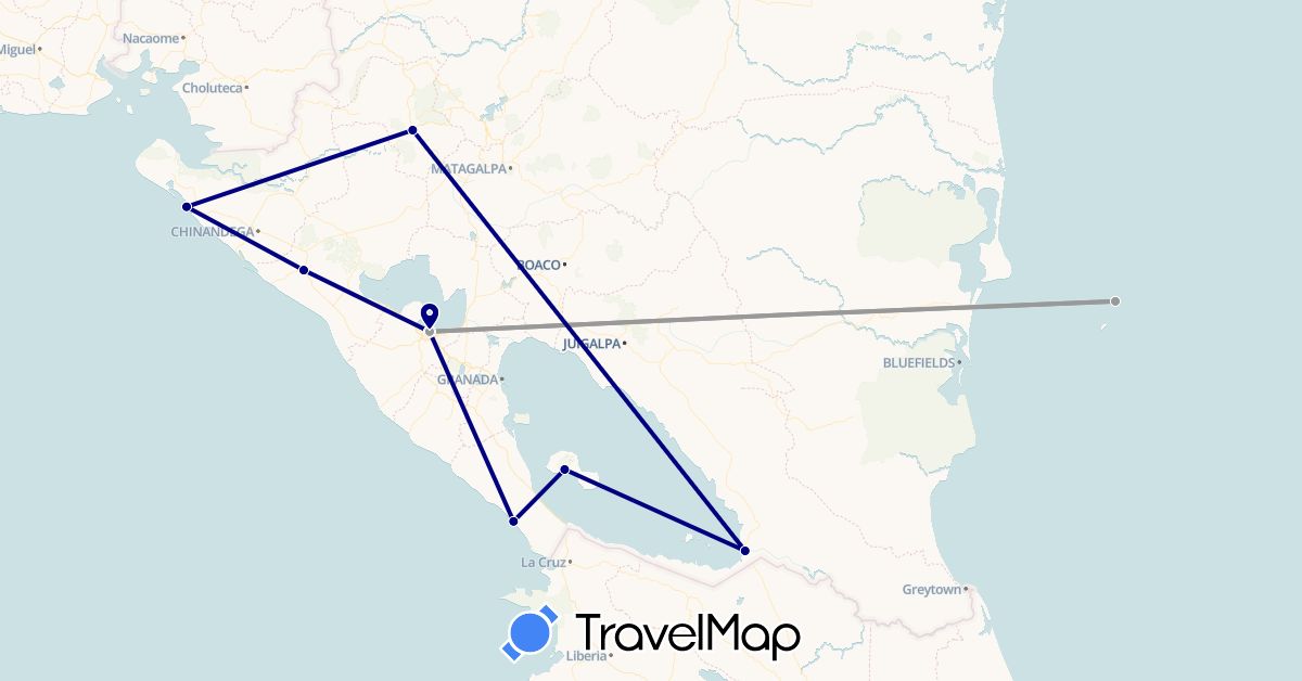 TravelMap itinerary: driving, plane in Nicaragua (North America)
